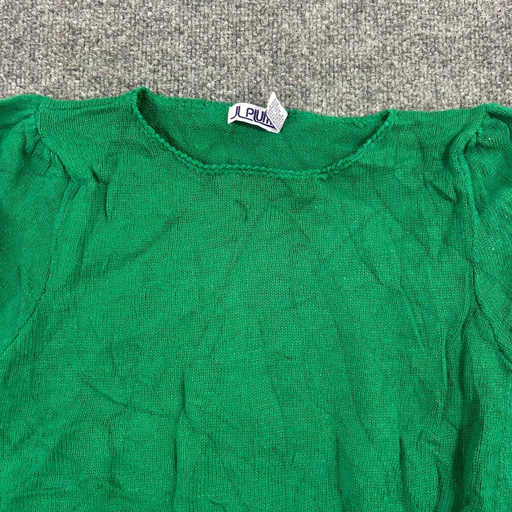 Plum Sweater Womens Size S Green Ramie Cotton Short Sleeve Knit Puff Shoulder